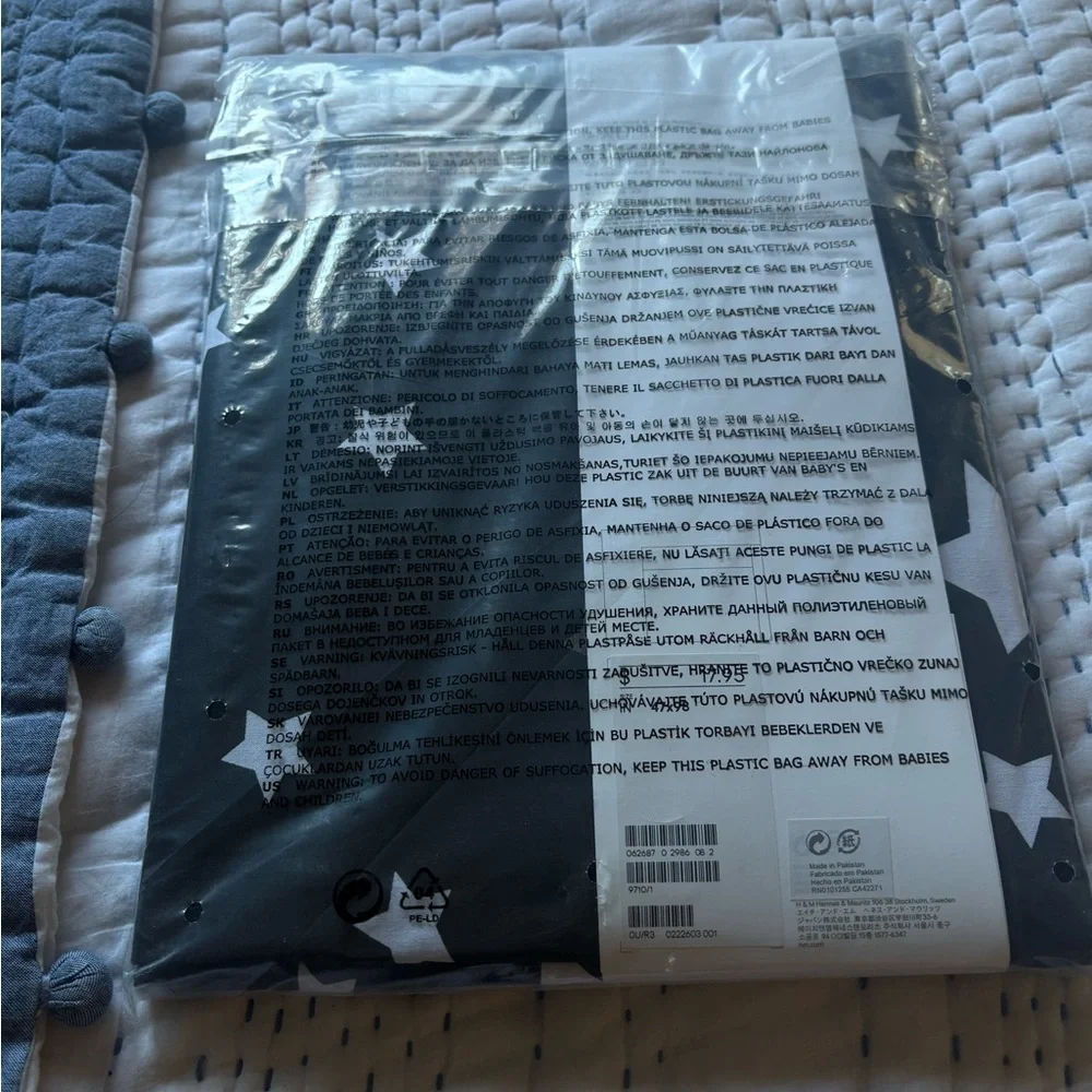 NWT H&M Star Curtain Dark Navy with White Grey Stars One Panel 47 inch x 98 inch